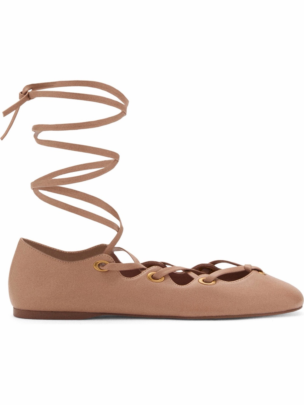 Mango Beige Ankle Wrap Ballet Flat Size 39 - Picture 2 of 4